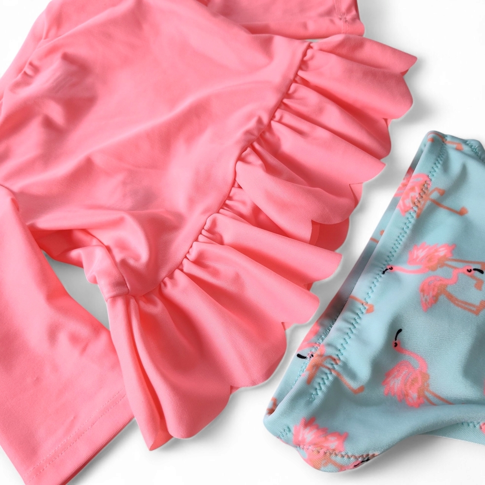 Cat & Jack Long Sleeve Flamingo Rash Guard Set Baby Girls Size 3-6 month - Picture 6 of 7